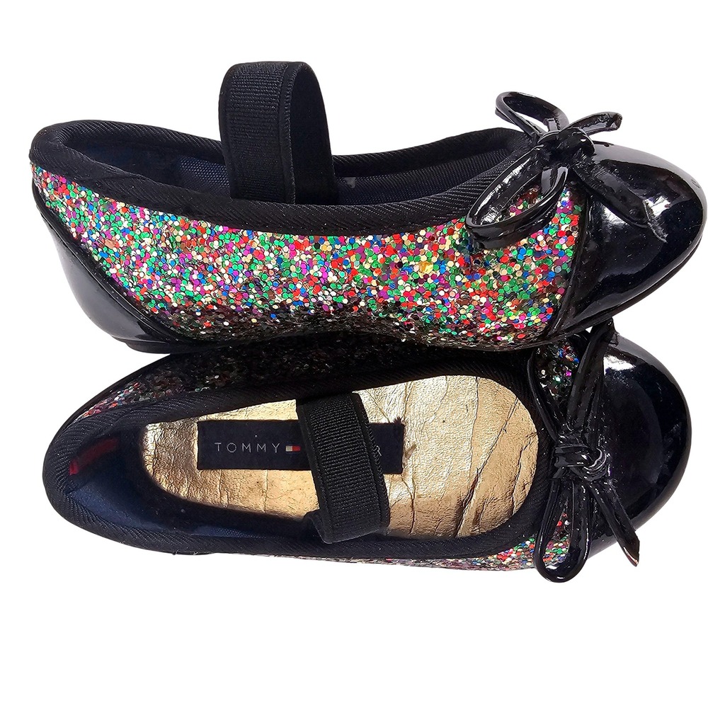 Tommy Hilfiger Kayleigh Chunky‎ Glitter Ballet Flats Black Rainbow Toddler 5